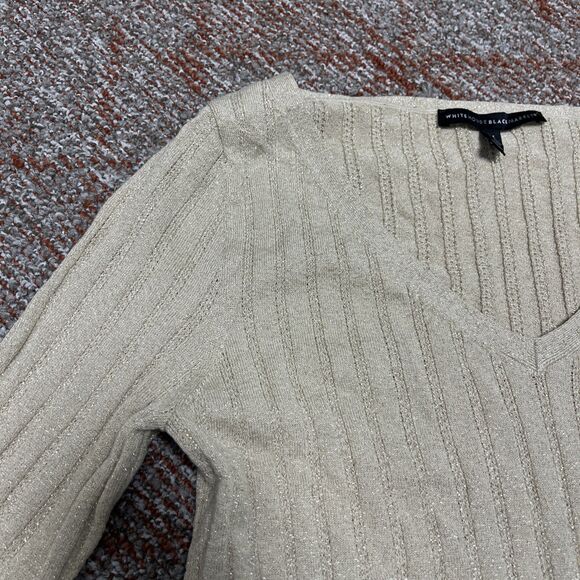 WHITE HOUSE BLACK MARKET Women's Gold Metallic Scoop-Neck Sweater Medium - Picture 4 of 5